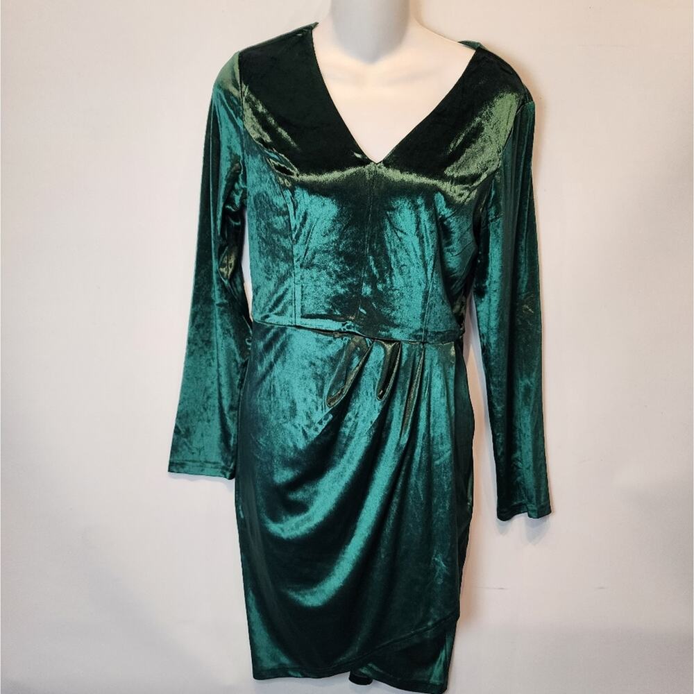 New Green Velvet Party Dress Faux Wrap Travel Formal‎ Juniors Size S